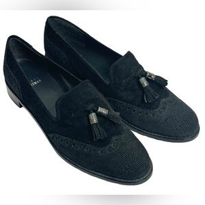 Stuart Weitzman Black Suede Guything Tassel Loafers Size 6.5